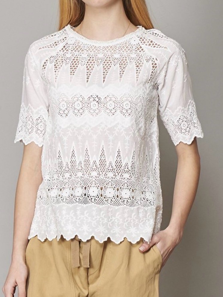 Ulla Johnson Crew Neck Short Sleeve Blouse